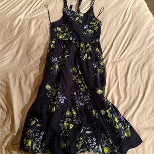 Time and Tru Navy Midi Dress with Lemon and Lilac Floral Print